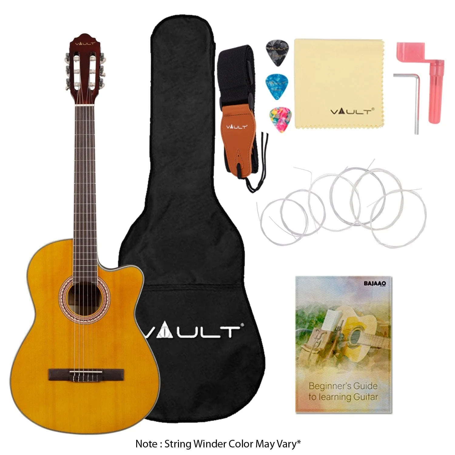 Vault EC3920CYW 39 inch Premium Cutaway Classical Guitar - Natural