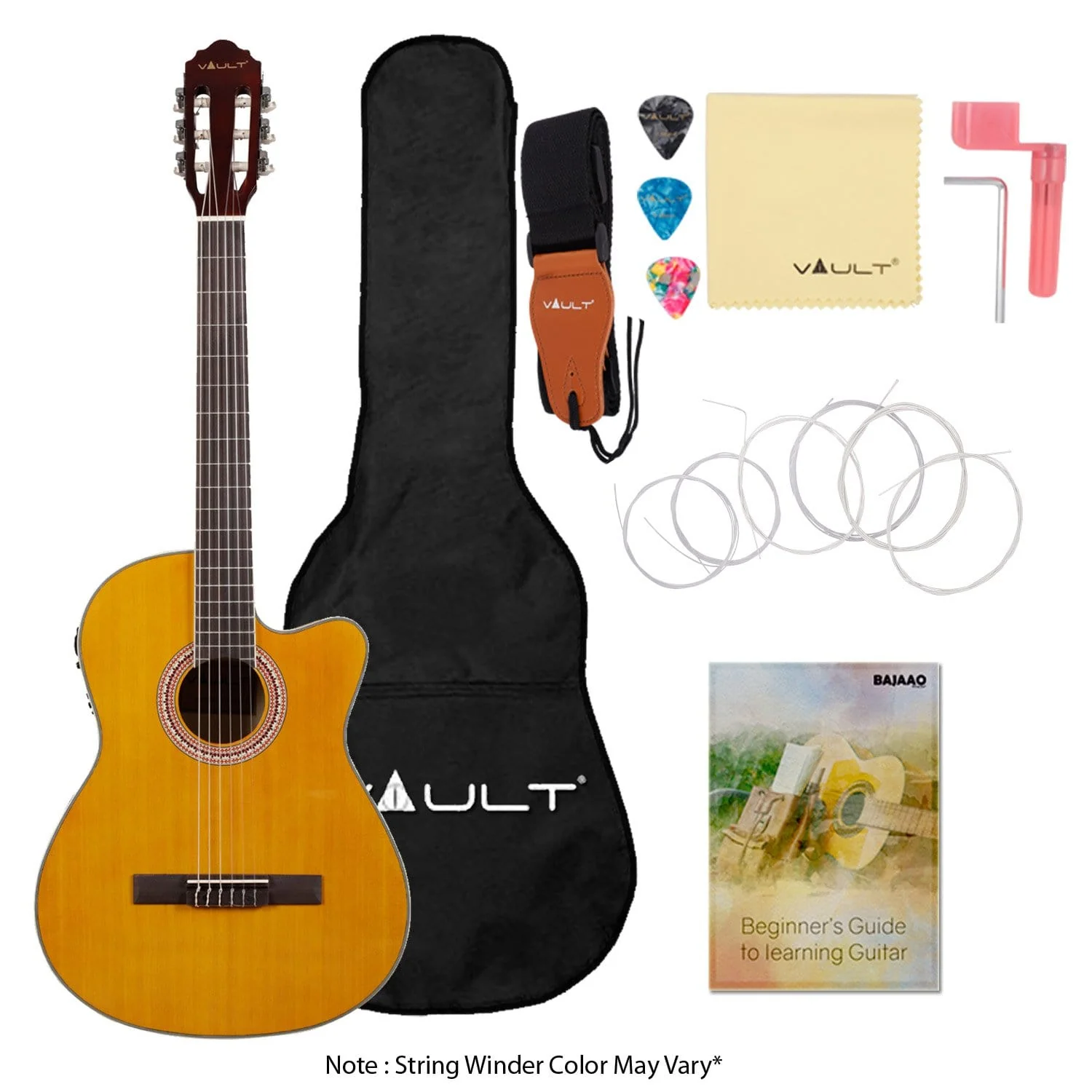 Vault EC3920CYW 39-inch Premium Cutaway Classical Guitar with EQ-7545R EQ/Pickup - Natural