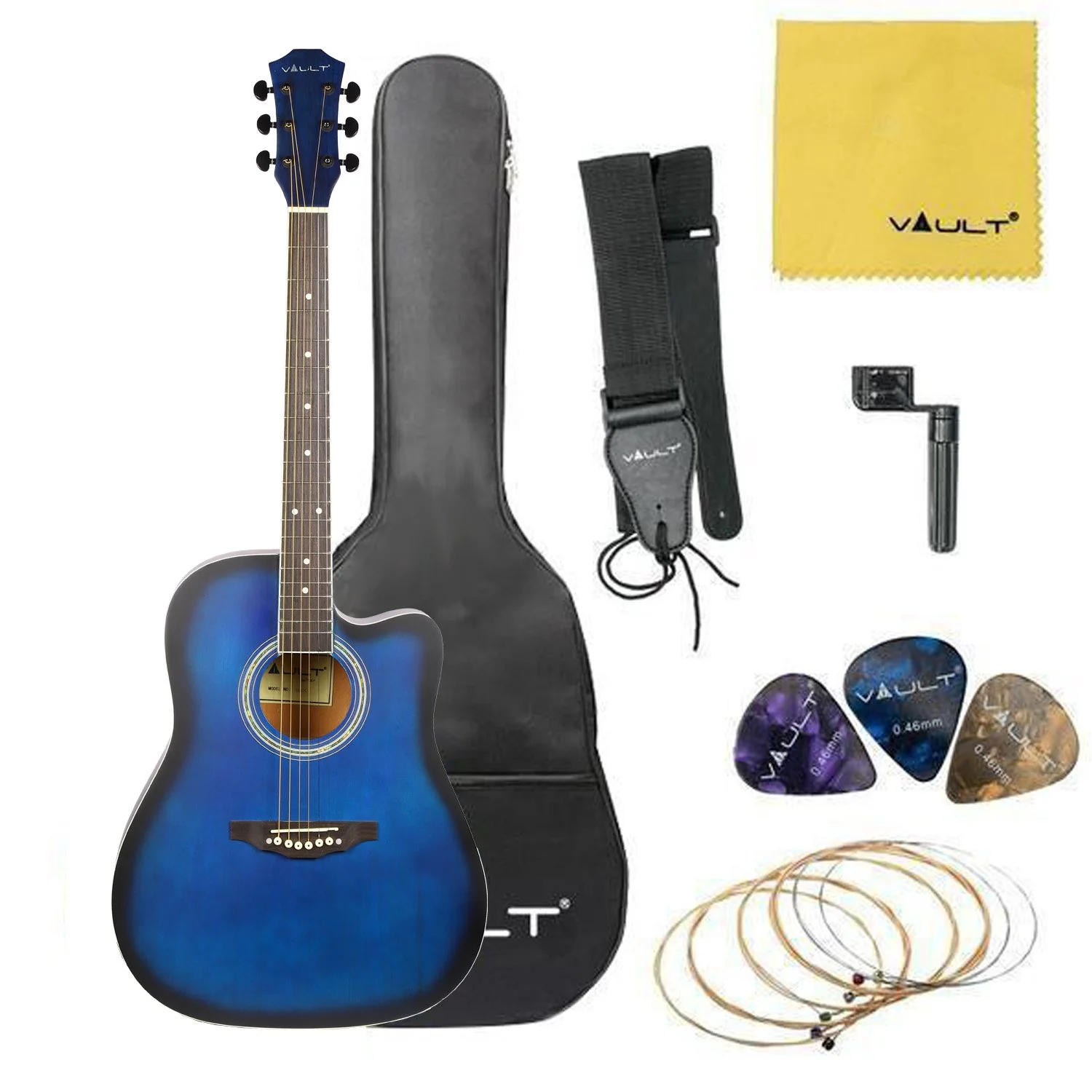 Vault ED-10C 41 inch Cutaway Acoustic Guitar with Bag, Strings, Straps, Picks, Stringwinder & Polishing Cloth - Image 15