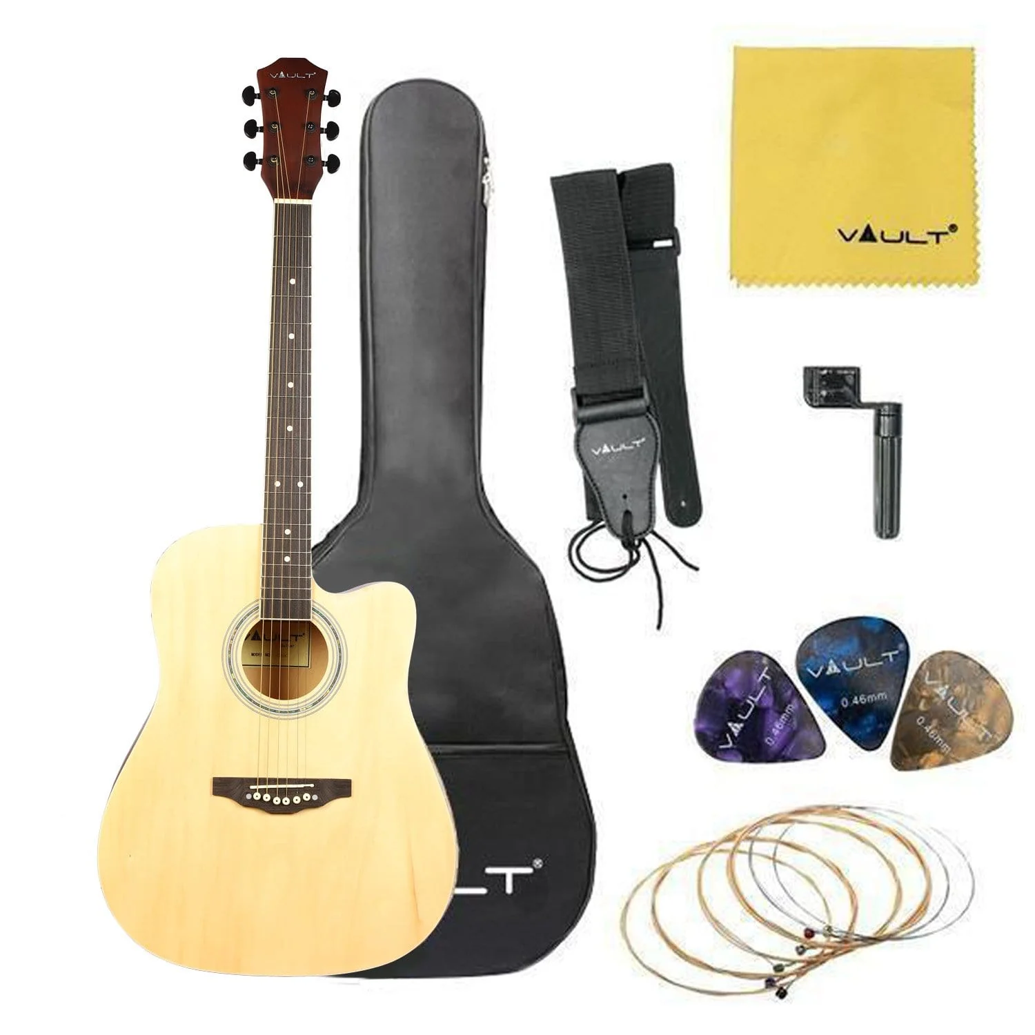 Vault ED-10C 41 inch Cutaway Acoustic Guitar with Bag, Strings, Straps, Picks, Stringwinder & Polishing Cloth - Image 17