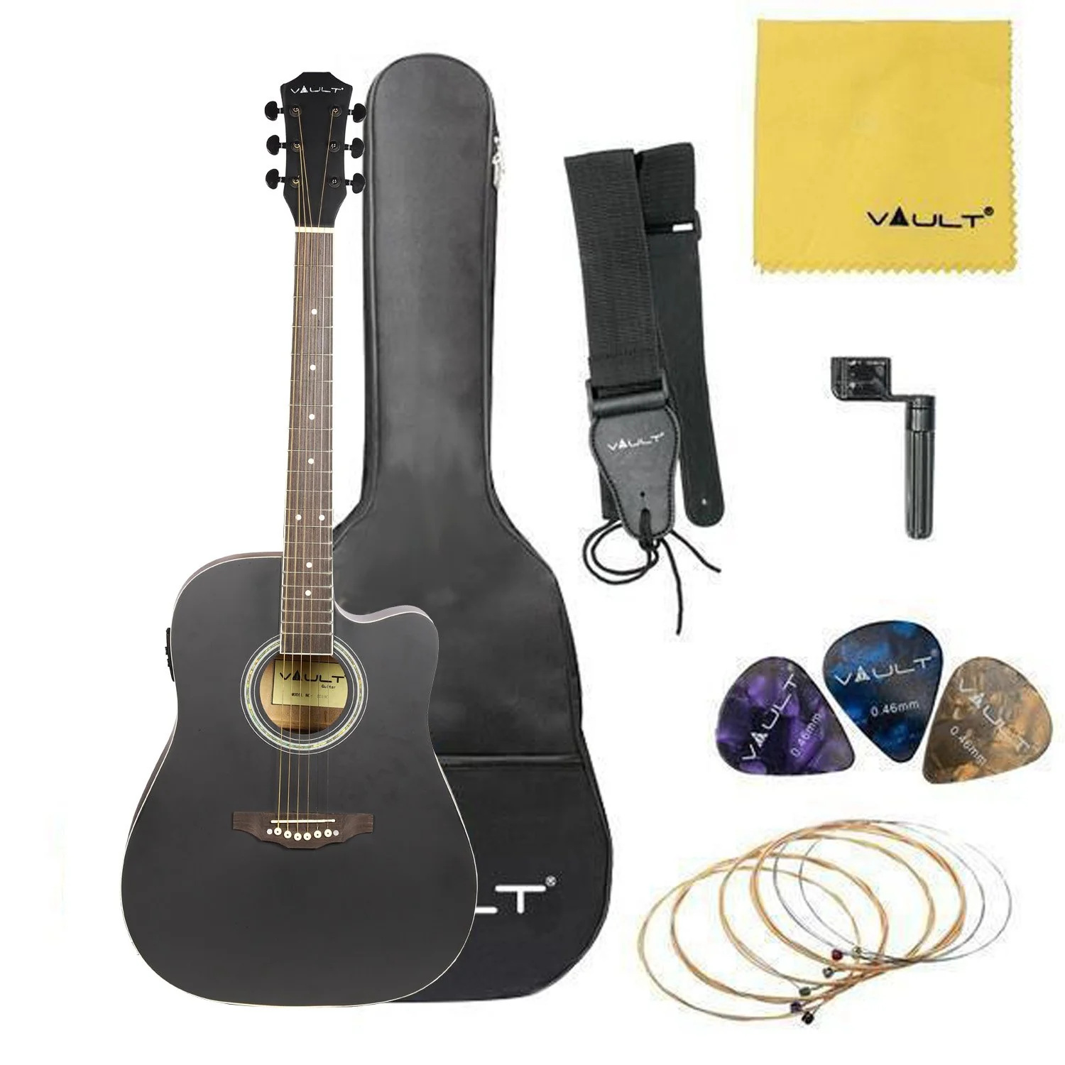 Vault ED-10CE 41 inch Cutaway Electro Acoustic Guitar with Bag, Strings, Straps, Picks, Stringwinder & Polishing Cloth - Image 2