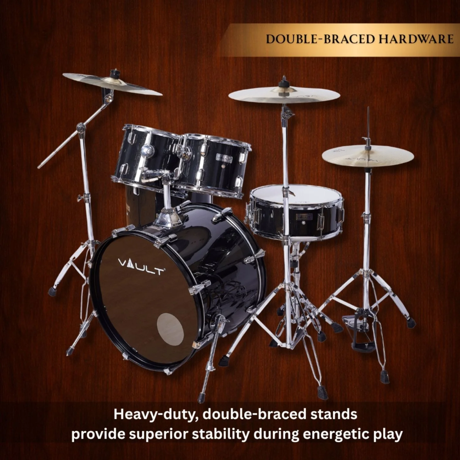 Vault Groover 22" 5-Piece Acoustic Drum Kit with Hardware, Cymbals & Throne - Image 34