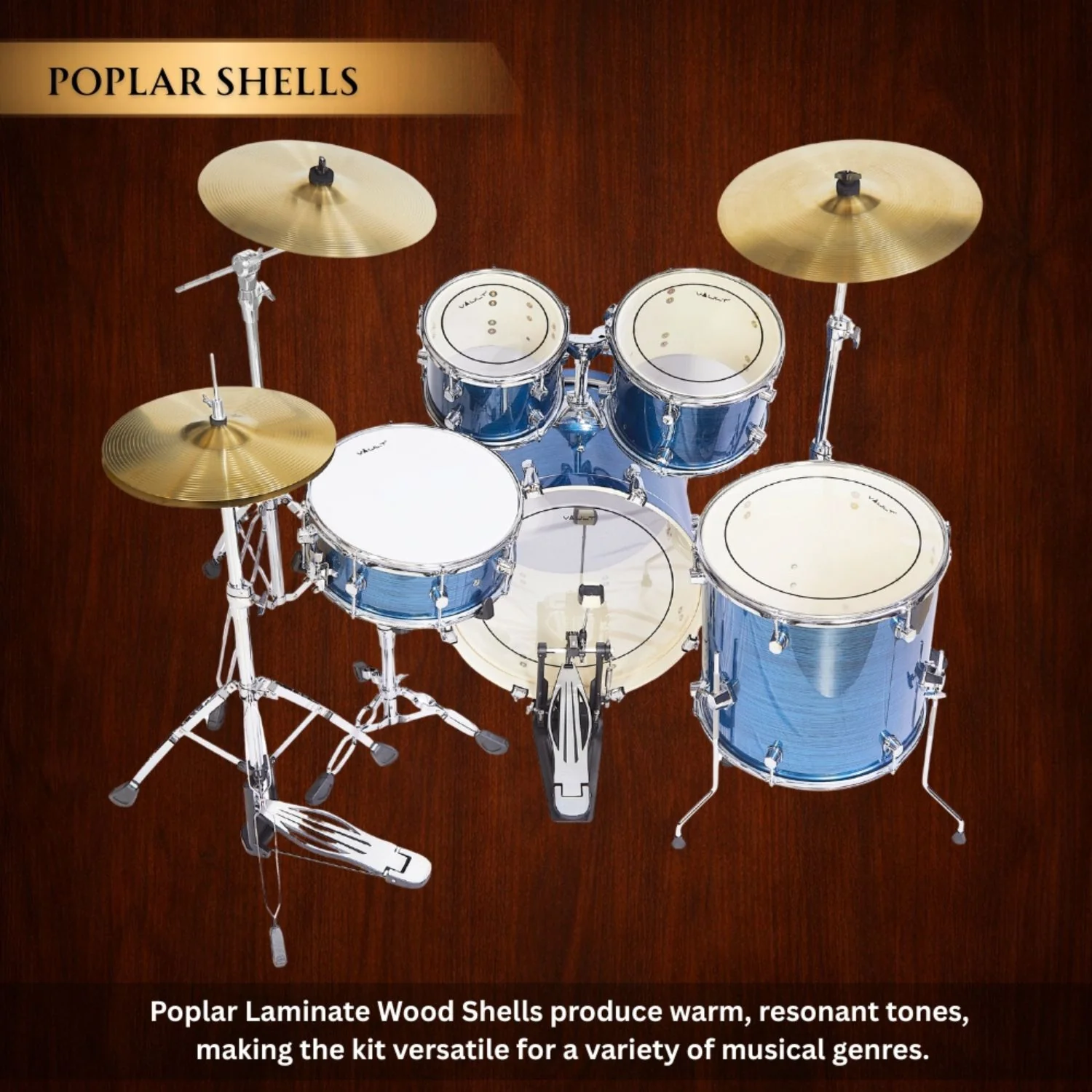 Vault Groover Plus 5-Piece Acoustic Drum Kit with Hardware, Cymbals & Throne - Image 23