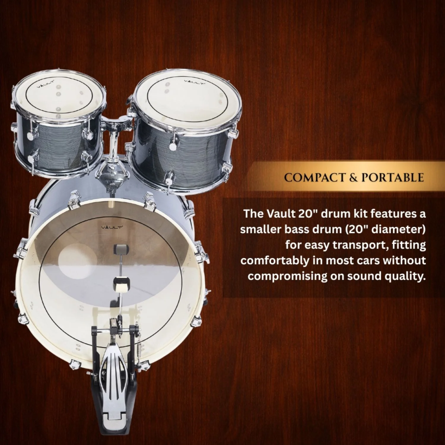 Vault Groover Plus 5-Piece Acoustic Drum Kit with Hardware, Cymbals & Throne - Image 47
