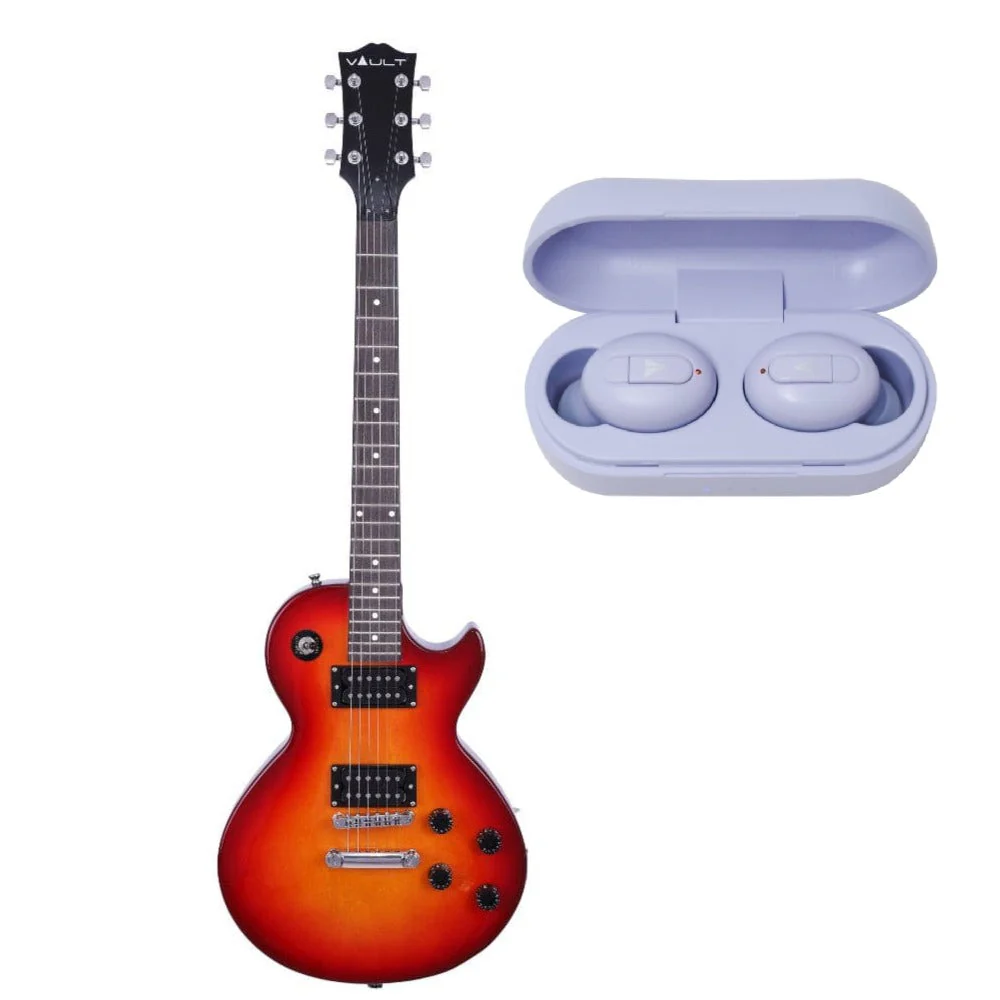 Vault LP1 Les Paul Style Electric Guitar with Vault Play True Wireless Earbuds - Image 16