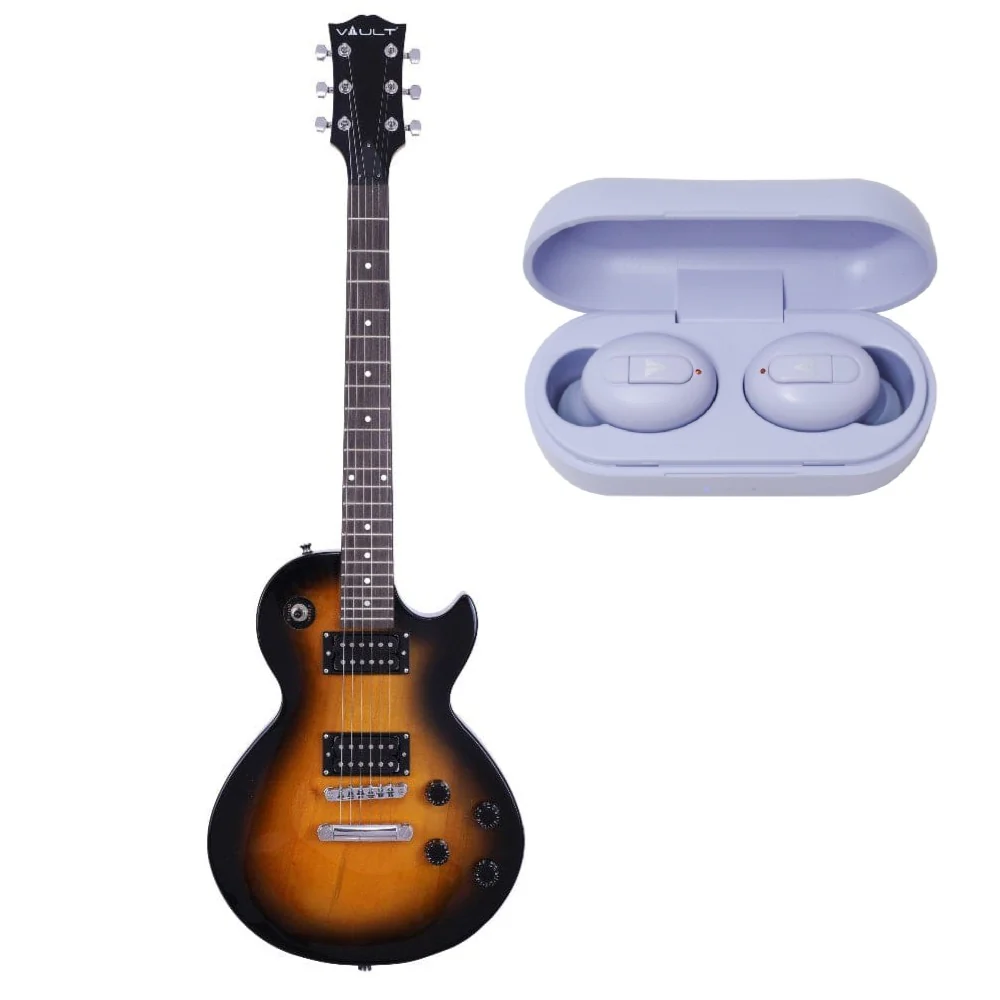 Vault LP1 Les Paul Style Electric Guitar with Vault Play True Wireless Earbuds - Image 27
