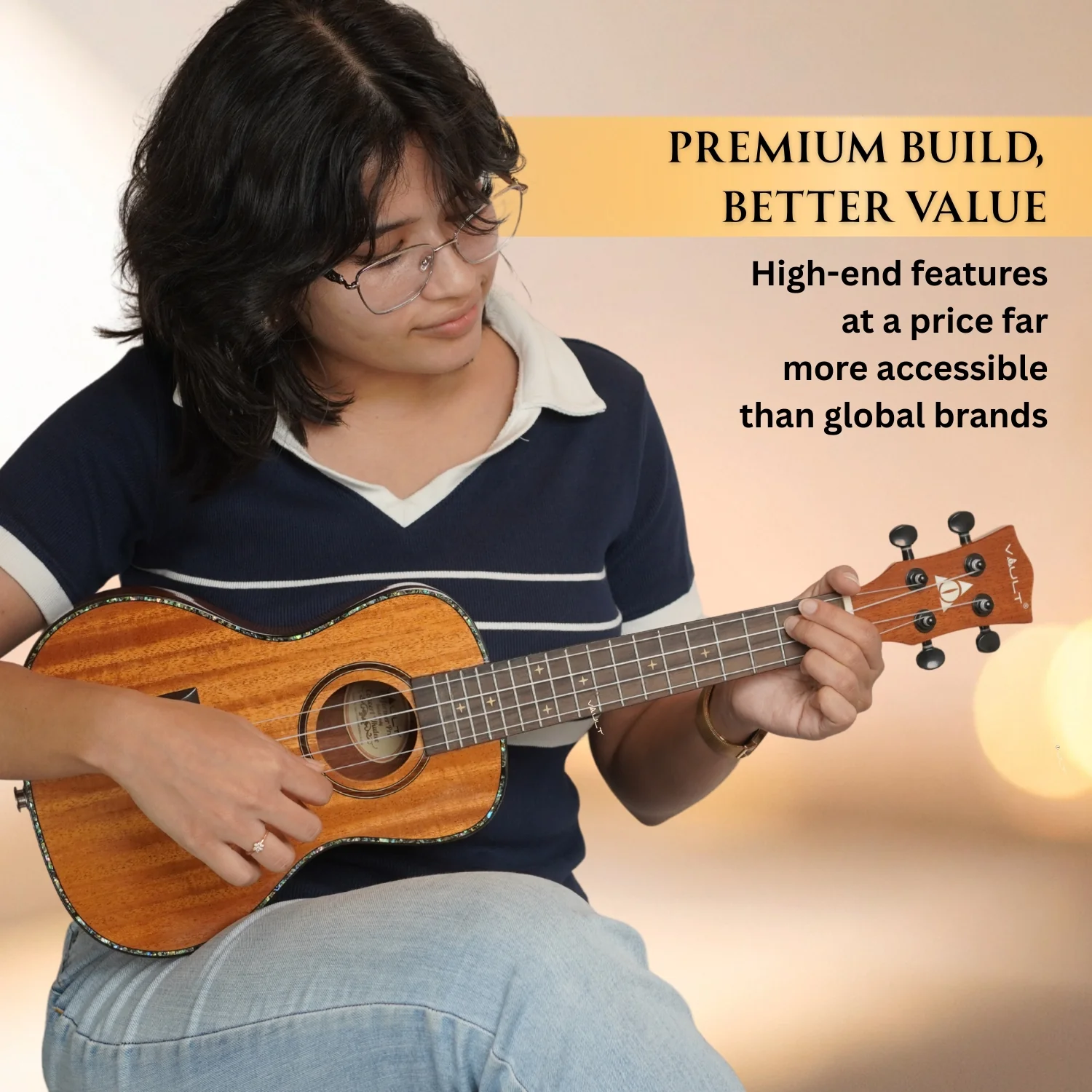 Vault Performer Pro 24" All Solid Mahogany Premium Concert Ukulele with Gigbag - Image 5