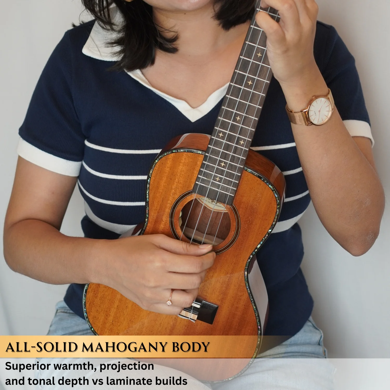 Vault Performer Pro 24" All Solid Mahogany Premium Concert Ukulele with Gigbag - Image 8