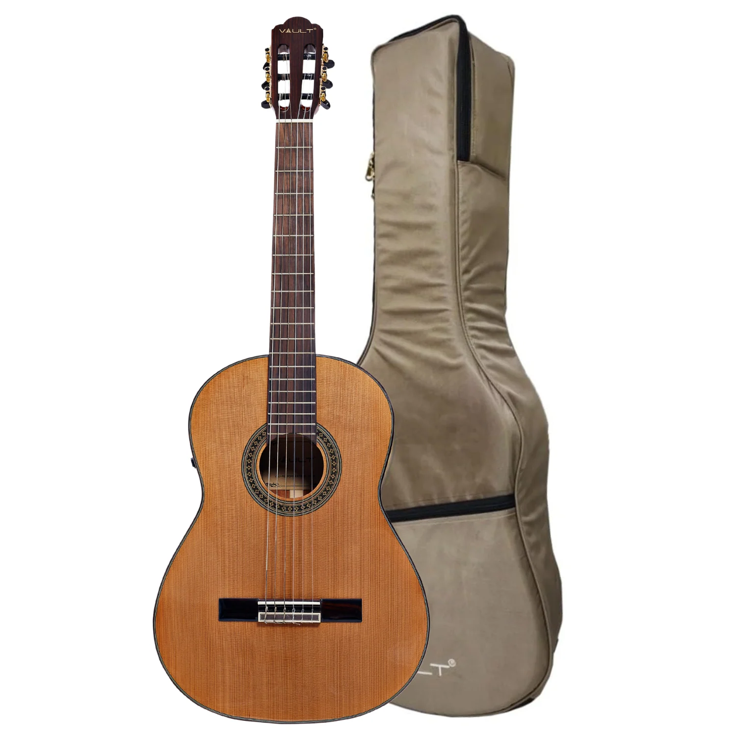 Vault Performer Pro Premium Classical Guitar with All Solid wood and Transacoustic EQ with Delay, Reverb, Chorus onboard effects and 25mm Paded Gigbag
