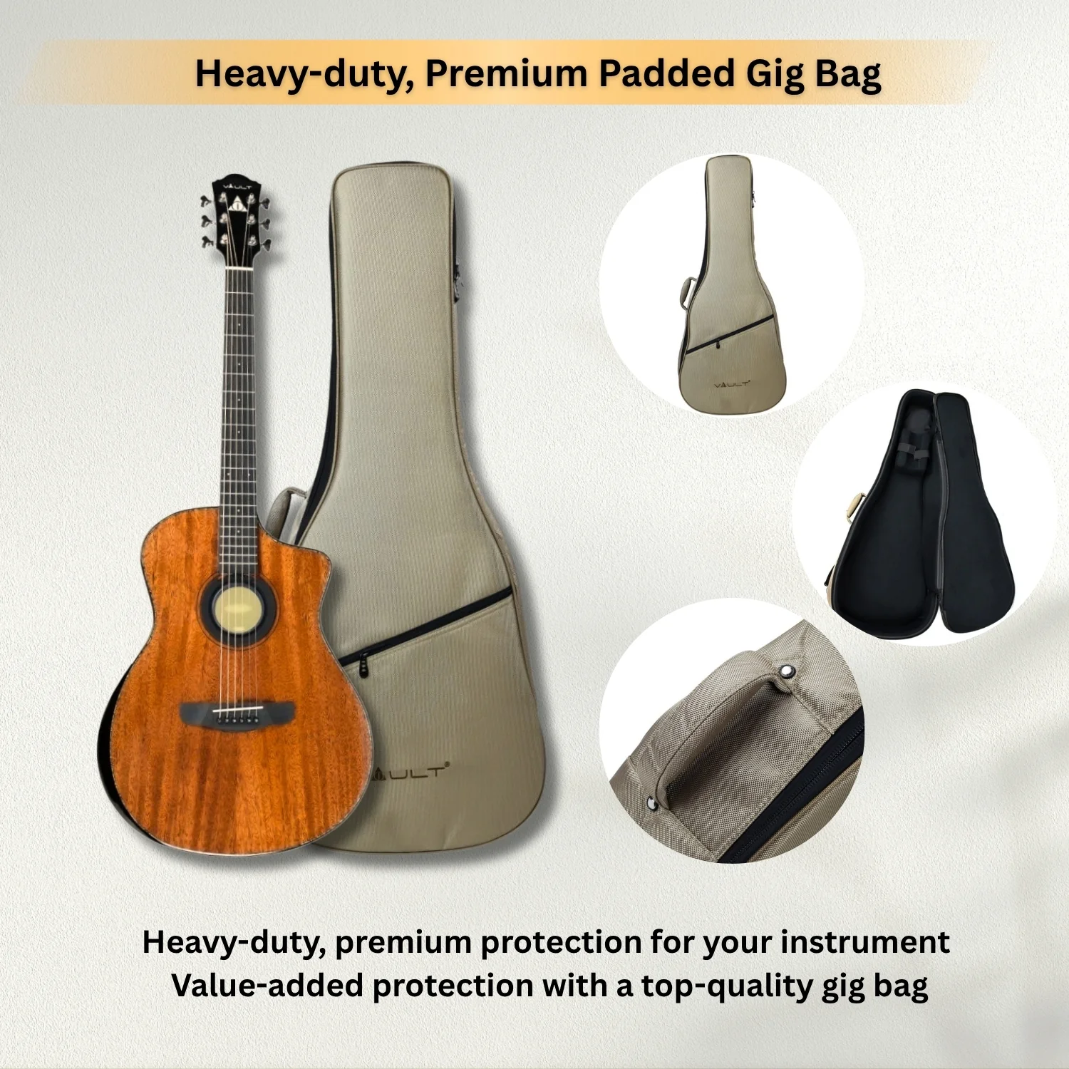 Vault Performer Pro FX Premium All Solid Body Electro Acoustic Guitar with Transacoustic Pickup, On Board Effects, Armrest and Padded Gigbag - Image 17