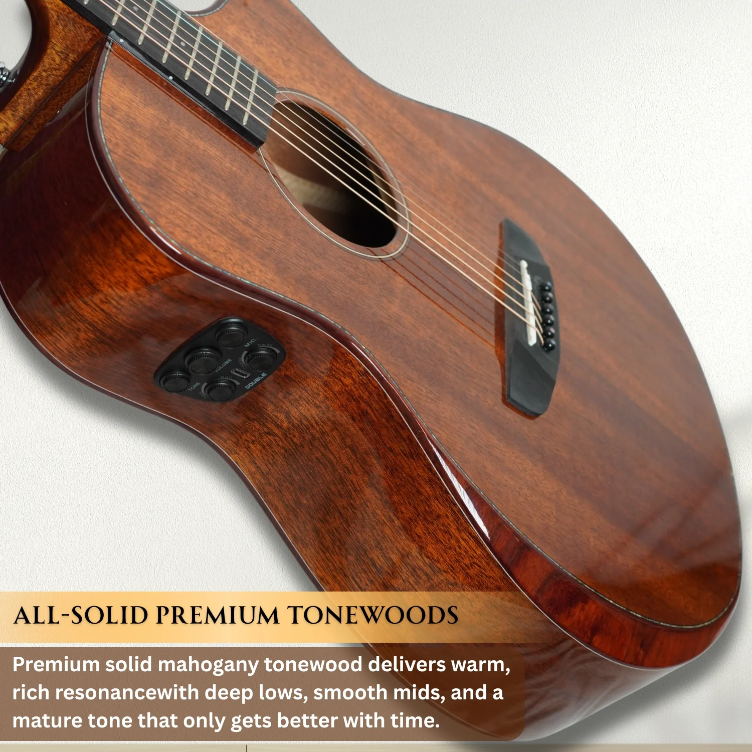 Vault Performer Pro FX Premium All Solid Body Electro Acoustic Guitar with Transacoustic Pickup, On Board Effects, Armrest and Padded Gigbag - Image 8
