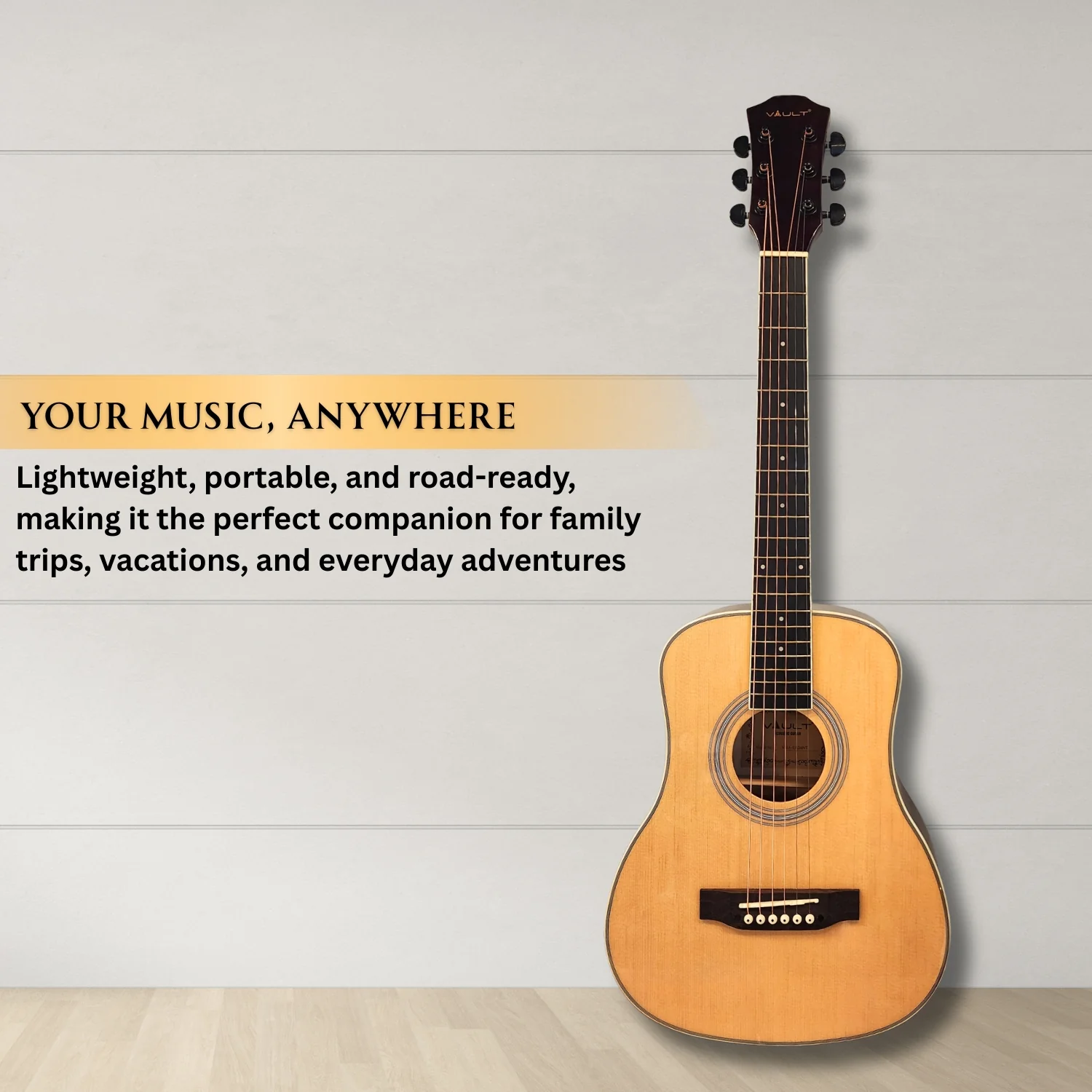Vault Traveler 34 Inch Acoustic Guitar With Truss Rod, Bag, Strap, Strings, Polishing Cloth, String Winder and Picks - Perfect for Kids (Age 9-12 Years) - Image 4