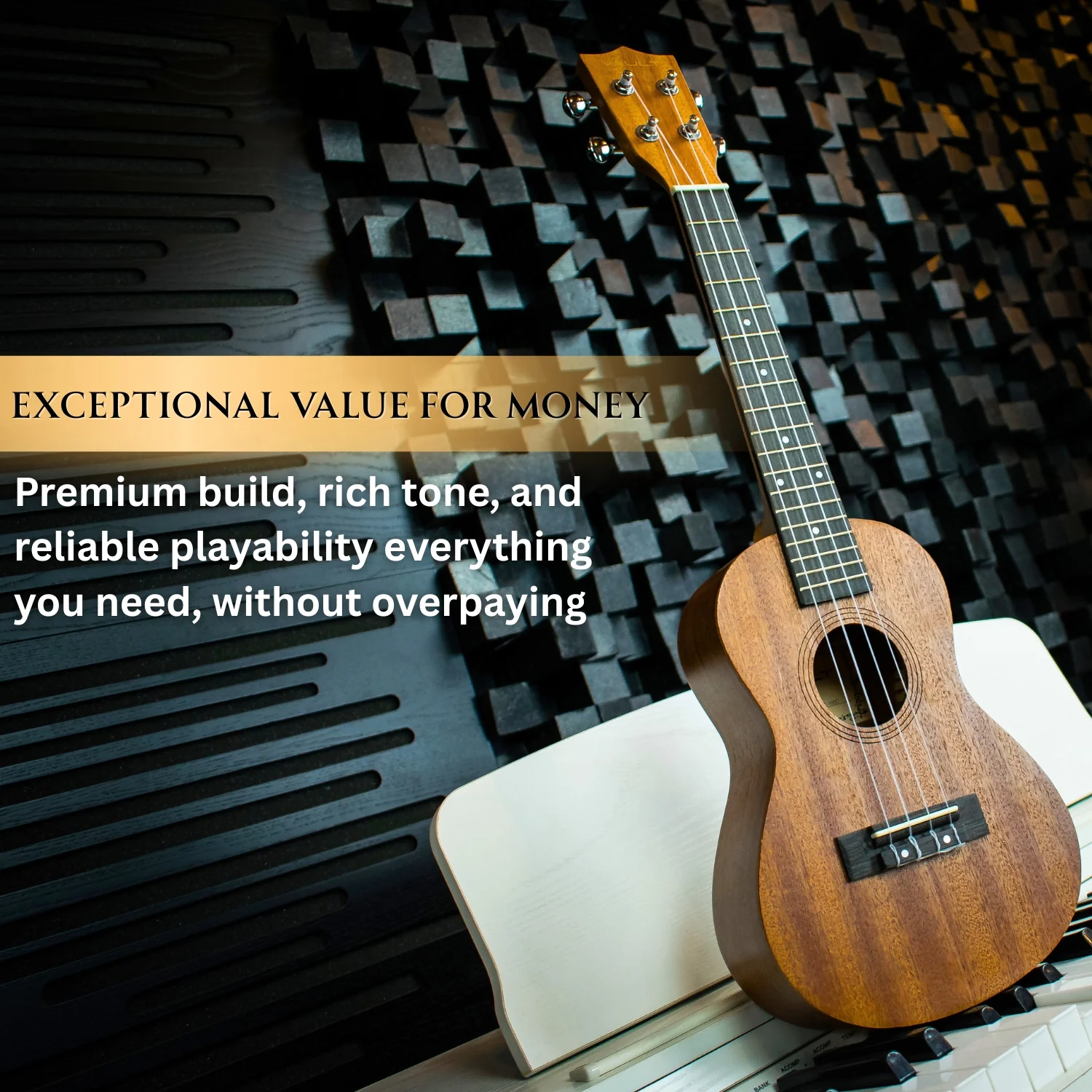 Vault UK-100C 24 inch Arched Back Concert Ukulele With Gig Bag - Image 6