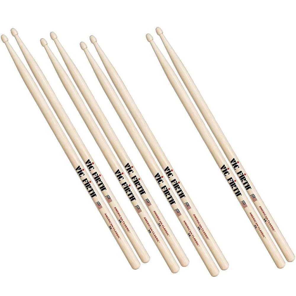 Vic Firth P5A.3-5A.1 American Classic Wood Tip Drumsticks (Pack of 4) - 5A