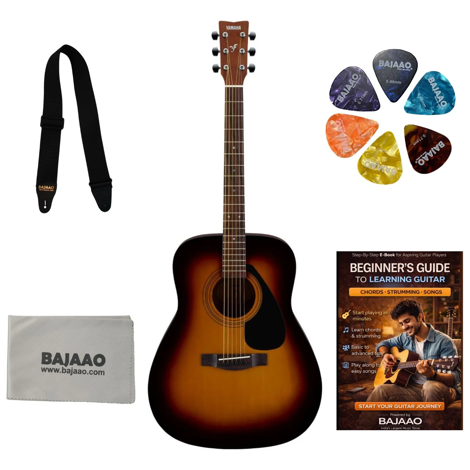 Yamaha F280 40 Inch Acoustic Guitar With Strap, Polishing Cloth, Picks & E-book
